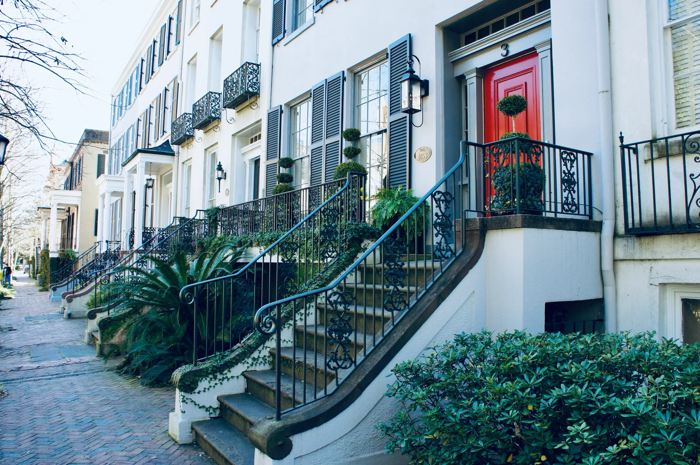 Historic Southern townhouse with red door